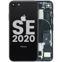 Back Housing W/ Charging Port Flex and Small Components Pre-Installed For iPhone SE (2020) (Used OEM Pull: Grade C) (Black)