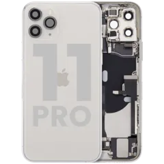 Back Housing W/ Charging Port Flex & Small Parts For iPhone 11 Pro (Used OEM Pull: Grade A) (Silver)