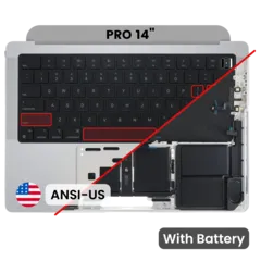 Top Case with Battery and Keyboard (ANSI US) For MacBook Pro 14" A2442 (2021) / A2779 (2023) (Genuine OEM) (Silver)