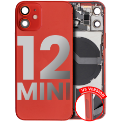 Back Housing W/ Small Components Pre-Installed Compatible For iPhone 12 Mini (US Version) (Used OEM Pull: Grade A) (Red)