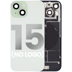 Back Glass With Steel Plate With Wireless NFC Charging MagSafe Magnet & Flashlight Flex Compatible For iPhone 15 (No Logo) (Green)