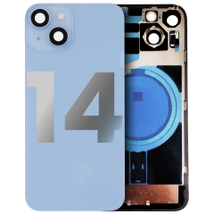 Back Glass With Steel Plate With Wireless NFC Charging MagSafe Magnet Compatible For iPhone 14 (Used OEM Pull: Grade A) (Blue) 