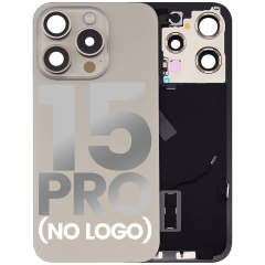 Back Glass With Steel Plate With Wireless NFC Charging MagSafe Magnet & Flashlight Flex Compatible For iPhone 15 Pro (No Logo) (Natural Titanium)