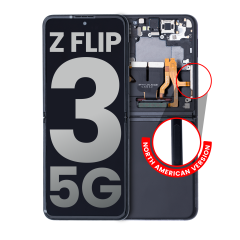 Inner OLED Assembly With Frame Compatible For Samsung Galaxy Z Flip 3 5G (US & International) (Used OEM Pull: Grade B/C) (Phantom Black)