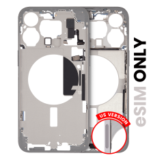 Mid-Frame Housing  W/ Small Parts For iPhone 15 Pro Max (US Version) (Used OEM Pull: Grade C) (White Titanium)