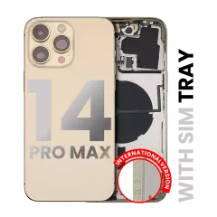 Back Housing W/ Small Pre-Installed Compatible For iPhone 14 Pro Max (International Version) (Used OEM Pull: Grade A) (Gold)