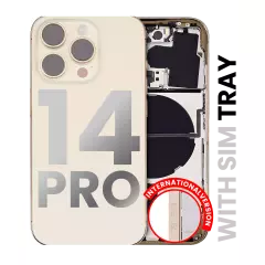 Back Housing W/ Small Pre-Installed Compatible For iPhone 14 Pro (International Version) (Used OEM Pull: Grade A) (Gold)