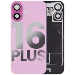 Back Glass With Steel Plate With Wireless NFC Charging MagSafe Magnet & Flashlight Flex Compatible For iPhone 16 Plus (Used OEM Pull: Grade A) (Pink)