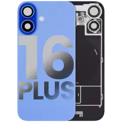 Back Glass With Steel Plate With Wireless NFC Charging MagSafe Magnet & Flashlight Flex Compatible For iPhone 16 Plus (Used OEM Pull: Grade A) (Ultramarine)