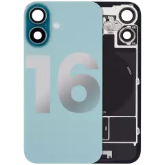 Back Glass With Steel Plate With Wireless NFC Charging MagSafe Magnet & Flashlight Flex Compatible For iPhone 16 (Used OEM Pull: Grade A) (Teal)