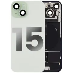 Back Glass With Steel Plate With Wireless NFC Charging MagSafe Magnet & Flashlight Flex Compatible For iPhone 15 (Used OEM Pull: Grade B) (Green)