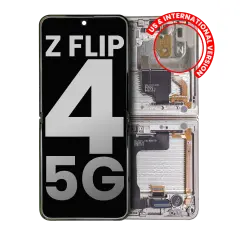 Inner OLED Assembly With Frame For Samsung Galaxy Z Flip 4 5G (US & International) (Used OEM Pull: Grade A) (White)