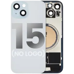 Back Glass With Steel Plate With MagSafe Magnet Pre-Installed Compatible For iPhone 15 (No Logo) (Blue)