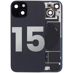 Back Glass With Steel Plate With Wireless NFC Charging MagSafe Magnet & Flashlight Flex Compatible For iPhone 15 (Used OEM Pull: Grade A) (Black)