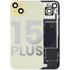 Back Glass With Steel Plate With Wireless NFC Charging MagSafe Magnet & Flashlight Flex Compatible For iPhone 15 Plus (Used OEM Pull: Grade B) (Yellow)