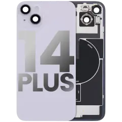 Back Glass With Steel Plate With Wireless NFC Charging MagSafe Magnet & Flashlight Flex Compatible For iPhone 14 Plus (Used OEM Pull: Grade A) (Purple)