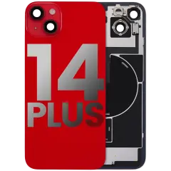 Back Glass With Steel Plate With Wireless NFC Charging MagSafe Magnet & Flashlight Flex Compatible For iPhone 14 Plus (Used OEM Pull: Grade A) (Red)