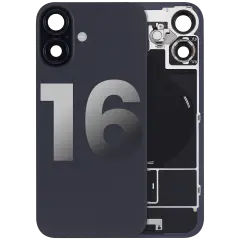 Back Glass With Steel Plate With Wireless NFC Charging MagSafe Magnet & Flashlight Flex Compatible For iPhone 16 (Used OEM Pull: Grade B) (Black)