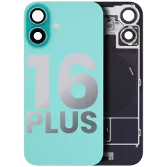 Back Glass With Steel Plate With Wireless NFC Charging MagSafe Magnet & Flashlight Flex Compatible For iPhone 16 Plus (Used OEM Pull: Grade A) (Teal)