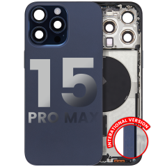 Back Housing W/ Small Pre-Installed Compatible For iPhone 15 Pro Max (International Version) (Used OEM Pull: Grade A) (Blue Titanium)