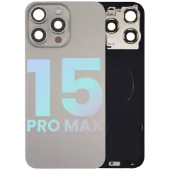 Back Glass With Steel Plate With Wireless NFC Charging MagSafe Magnet & Flashlight Flex Compatible For IPhone 15 Pro Max (Service Pack) (Natural Titanium)