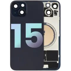 Back Glass With Steel Plate With MagSafe Magnet Pre-Installed Compatible For iPhone 15 (Service Pack) (Black)