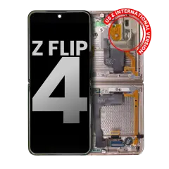Inner OLED Assembly With Frame Compatible For Samsung Galaxy Z Flip 4 5G (US & International) (Used OEM Pull: Grade A) (Pink Gold)