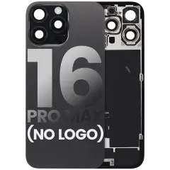 Back Glass With Steel Plate With Wireless NFC Charging MagSafe Magnet & Flashlight Flex Compatible For iPhone 16 Pro Max (No Logo) (Black Titanium)