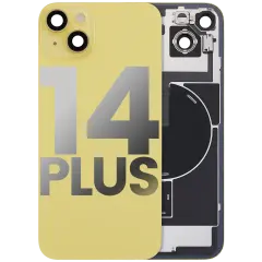 Back Glass With Steel Plate With Wireless NFC Charging MagSafe Magnet & Flashlight Flex Compatible For iPhone 14 Plus (Used OEM Pull: Grade B) (Yellow)