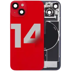 Back Glass With Steel Plate With Wireless NFC Charging MagSafe Magnet & Flashlight Flex Compatible For iPhone 14 (Used OEM Pull: Grade B) (Red)