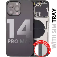 Back Housing W/ Small Pre-Installed Compatible For iPhone 14 Pro Max (International Version) (Used OEM Pull: Grade A) (Space Black)
