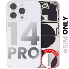 Back Housing W/ Small Pre-Installed Compatible For iPhone 14 Pro (US Version) (Used OEM Pull: Grade C) (Silver)