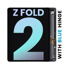 Inner OLED Assembly With Frame Compatible For Samsung Galaxy Z Fold 2 5G (Service Pack) (US & International) (Mystic Black With Blue Hinge) 