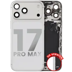 Back Housing W/ Charging Port Flex & Small Parts Compatible For iPhone 17 Pro Max (US Version) (Used OEM Pull: Grade A) (Silver)