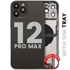 Back Housing W/ Charging Port Flex & Small Parts  For iPhone 12 Pro Max (EU / Global Version) (Used OEM Pull: Grade B) (Graphite)