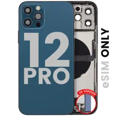 Back Housing W/ Charging Port Flex & Small Parts  For iPhone 12 Pro (US Version) (Used OEM Pull: Grade C) (Pacific Blue)