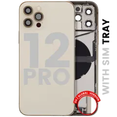 Back Housing W/ Charging Port Flex & Small Parts  For iPhone 12 Pro (EU / Global Version) (Used OEM Pull: Grade B) (Gold)
