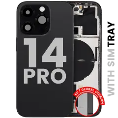 Back Housing W/ Small Parts For iPhone 14 Pro (EU / Global Version) (Used OEM Pull: Grade A) (Space Black)