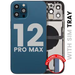 Back Housing W/ Charging Port Flex & Small Parts  For iPhone 12 Pro Max (EU / Global Version) (Used OEM Pull: Grade A) (Pacific Blue)
