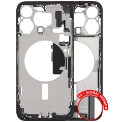 Mid-Frame Housing W/ Charging Port Flex & Small Parts  For iPhone 15 Pro Max (EU / Global Version) (Used OEM Pull: Grade A) (Black Titanium)