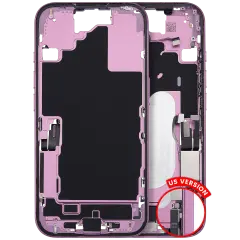 Mid-Frame Housing  W/ Charging Port Flex & Small Parts  For iPhone 16 (US Version) (Used OEM Pull: Grade A) (Pink)