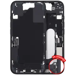 Mid-Frame Housing  W/ Charging Port Flex & Small Parts  For iPhone 16 (US Version) (Used OEM Pull: Grade B) (Black)