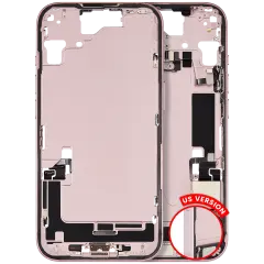 Mid-Frame Housing  W/ Charging Port Flex & Small Parts  For iPhone 15 (US Version) (Used OEM Pull: Grade B) (Pink)