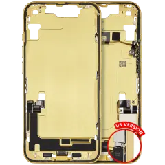 Mid-Frame Housing  W/ Charging Port Flex & Small Parts  For iPhone 14 (US Version) (Used OEM Pull: Grade C) (Yellow)
