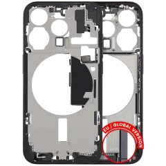 Mid-Frame Housing  W/ Charging Port Flex & Small Parts  For iPhone 15 Pro (EU / Global Version) (Used OEM Pull: Grade A) (Black Titanium)