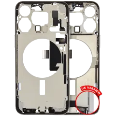 Mid-Frame Housing  W/ Charging Port Flex & Small Parts  For iPhone 15 Pro Max (US Version) (Used OEM Pull: Grade C) (White Titanium)