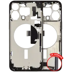 Mid-Frame Housing  W/ Charging Port Flex & Small Parts  For iPhone 15 Pro Max (US Version) (Used OEM Pull: Grade C) (Black Titanium)