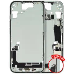Mid-Frame Housing  W/ Charging Port Flex & Small Parts  For iPhone 15 (US Version) (Used OEM Pull: Grade B) (Green)