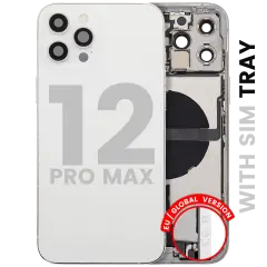 Back Housing W/ Charging Port Flex & Small Parts For iPhone 12 Pro Max (EU / Global Version) (Used OEM Pull: Grade B) (Silver)