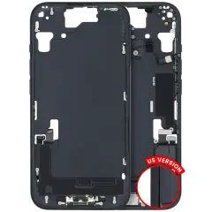 Mid-Frame Housing  W/ Charging Port Flex & Small Parts  For iPhone 15 (US Version) (Used OEM Pull: Grade C) (Black)